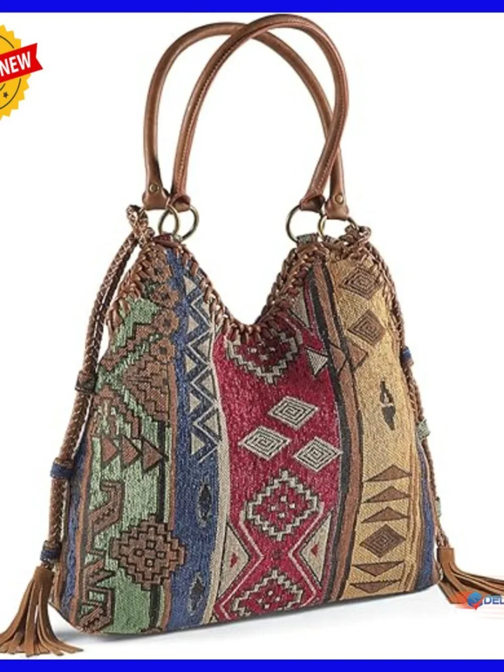 Slouchy Hobo Tapestry Shoulder Bag with Snap Closure and Pockets
